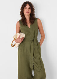 Belted Seamed Linen Jumpsuit