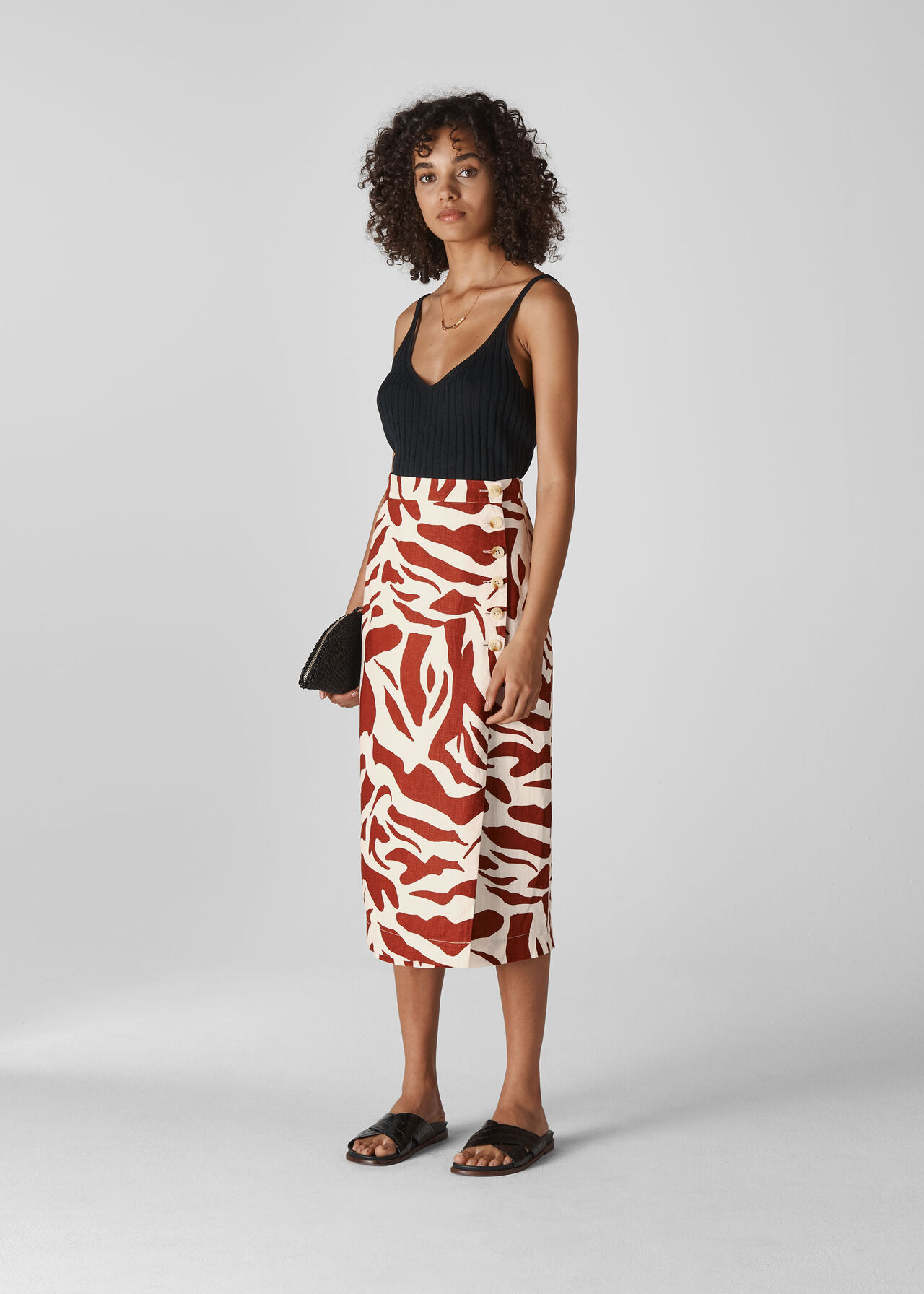 Graphic Zebra Linen Skirt Multicolour