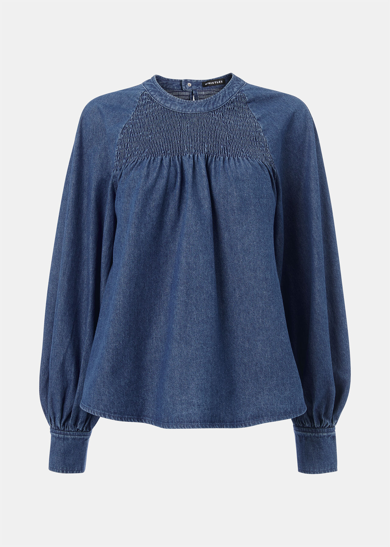 Smocked Denim Blouse