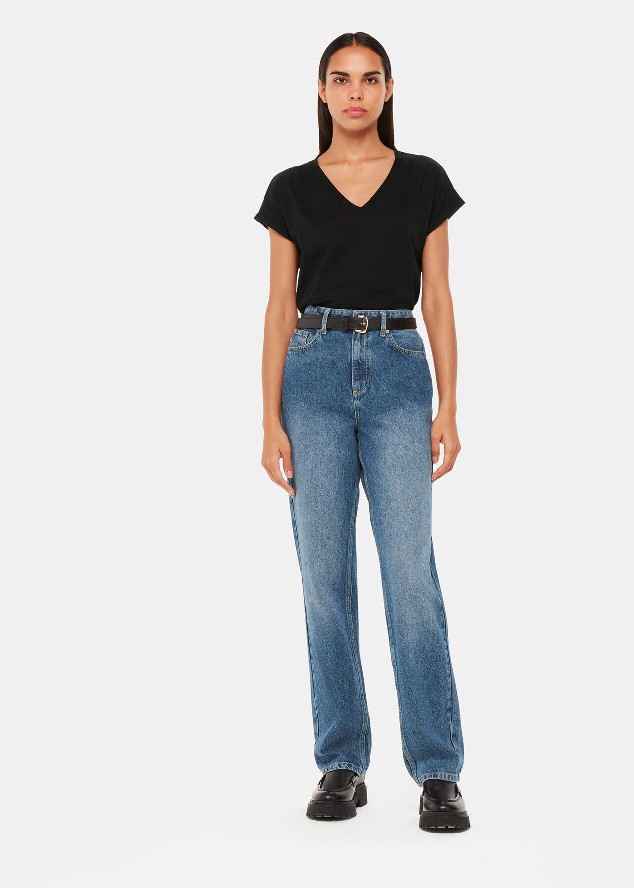 Black V-Neck Short Sleeve T-Shirt | Whistles | Whistles UK