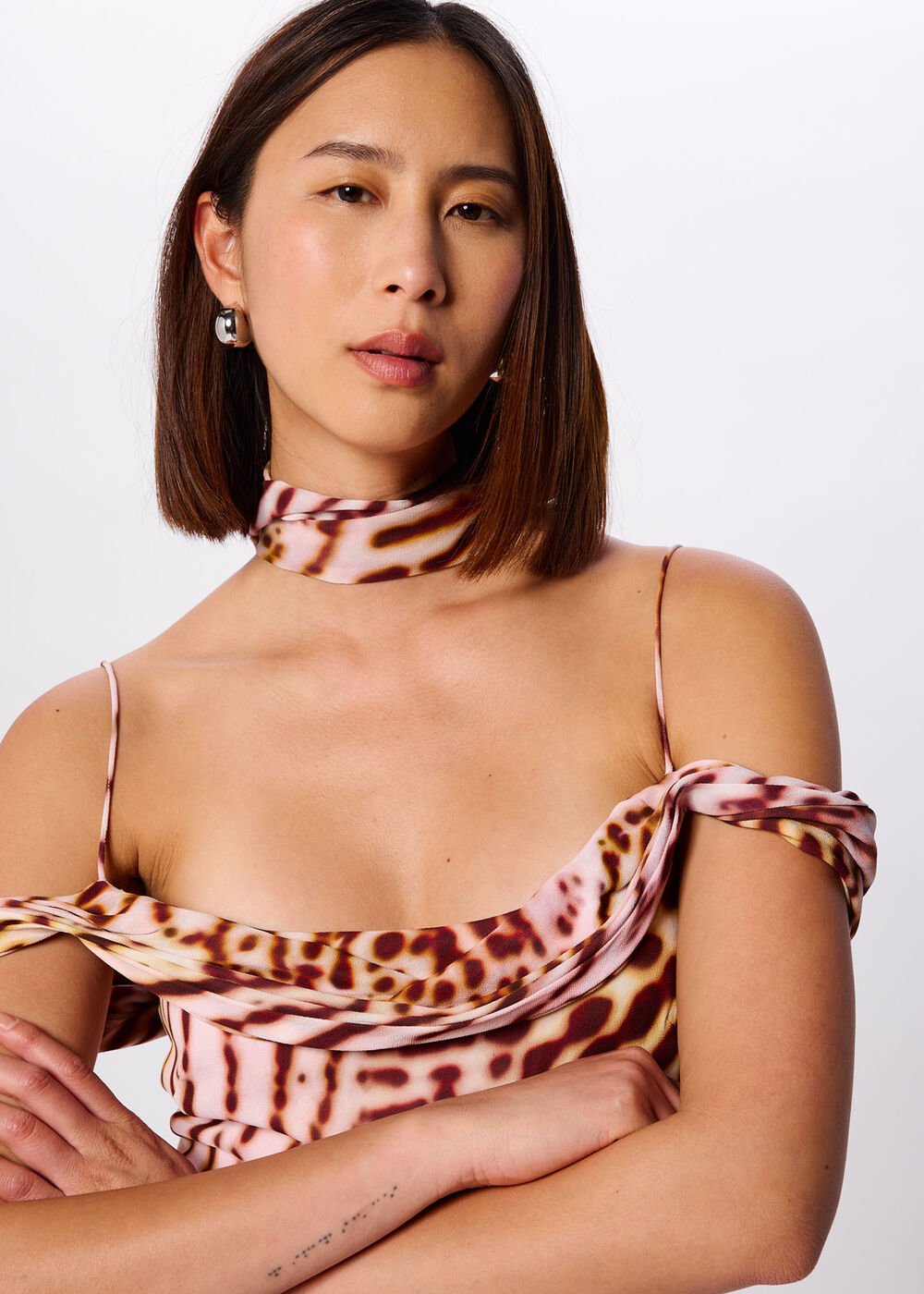 Orchid Print Scarf Midi Dress