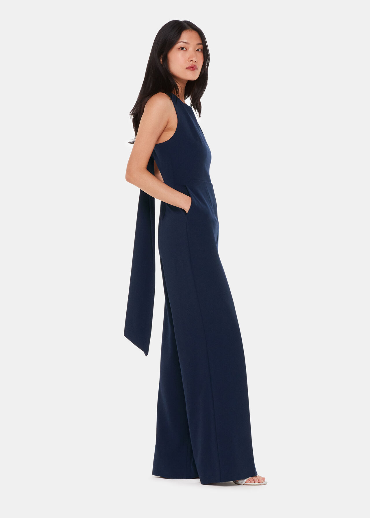 Whistles Navy Blue Tie Back Jumpsuit Elegant Bridesmaid