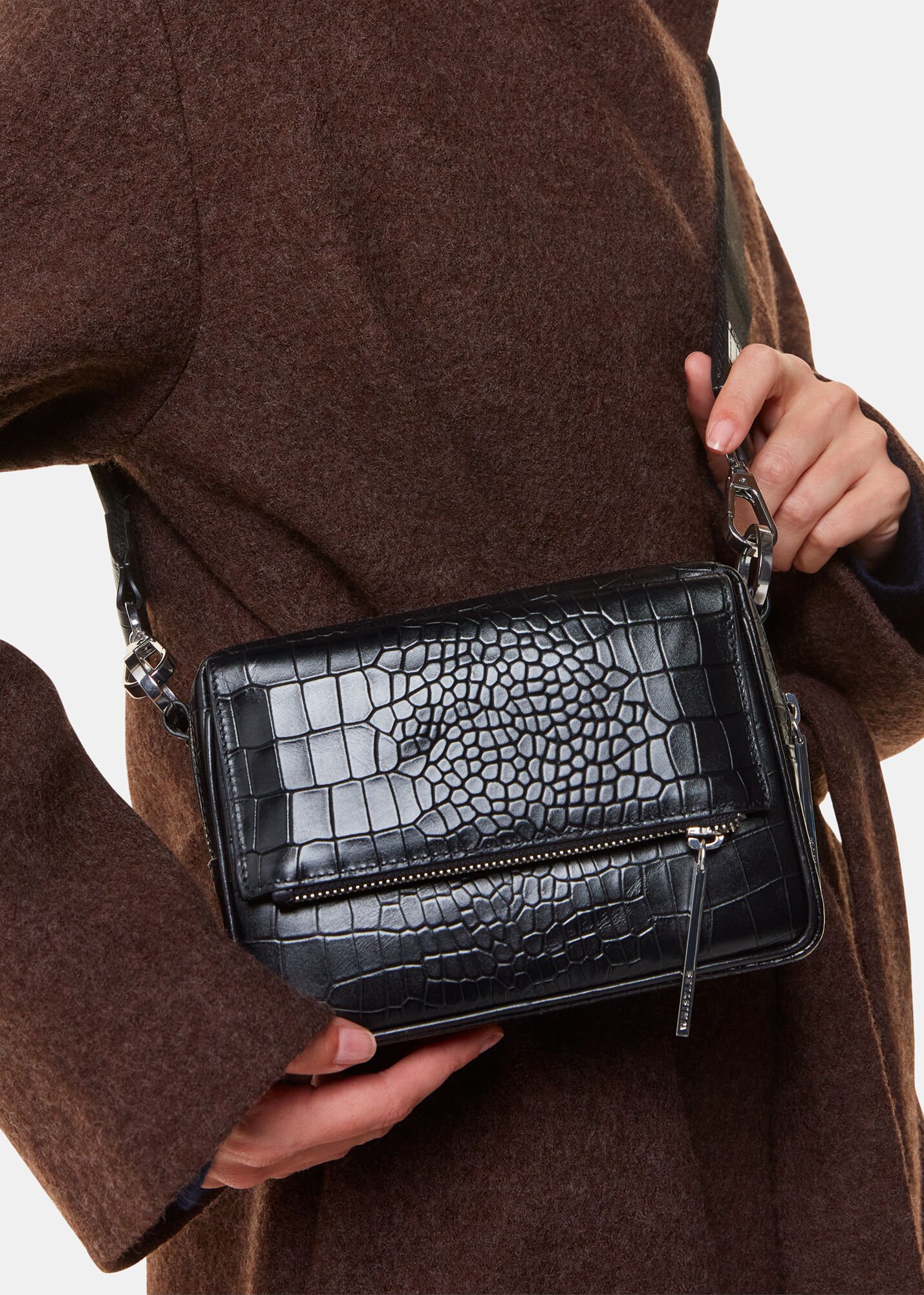 Black Bibi Croc Crossbody Bag WHISTLES Whistles UK