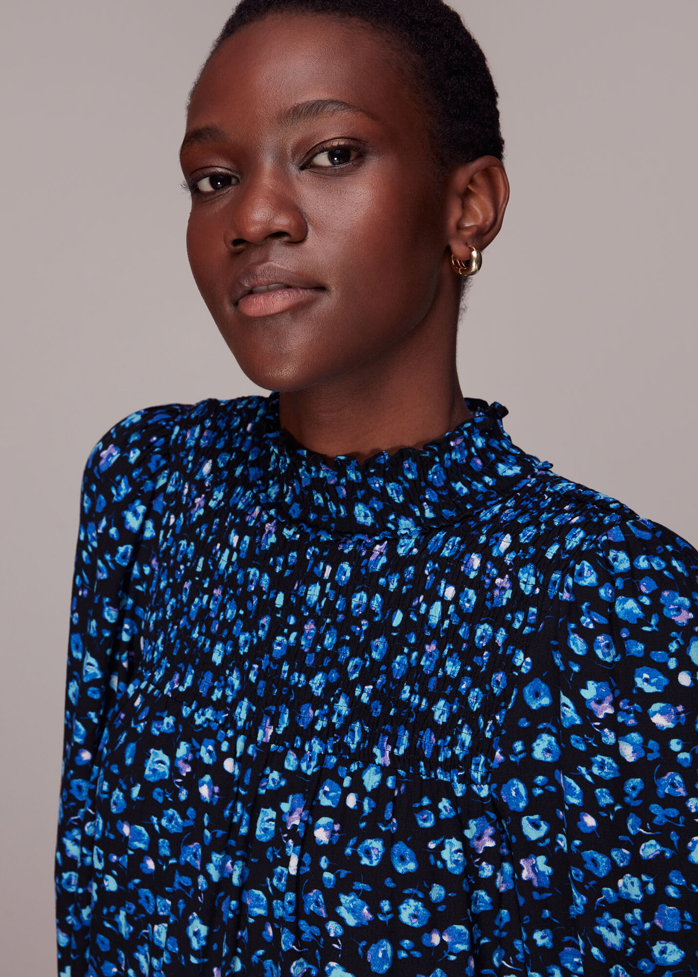 Blue/Multi Blurred Floral Trapeze Dress WHISTLES