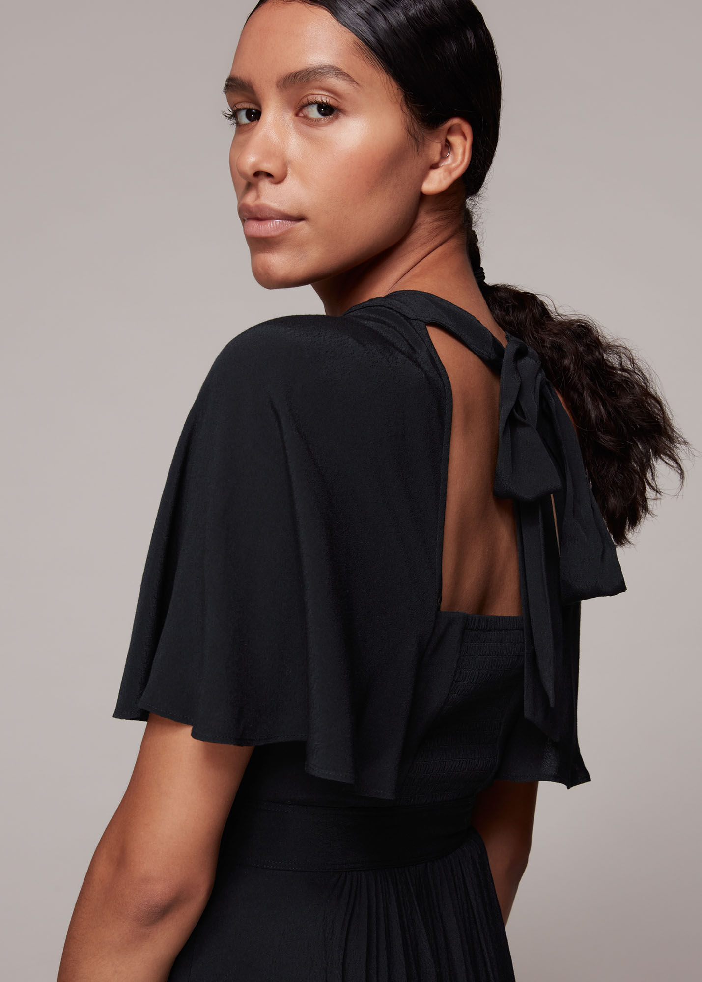 Black Amelia Cape Sleeve Dress WHISTLES Whistles UK