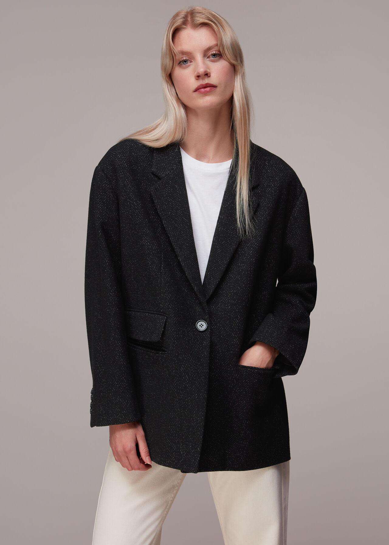 Black/Multi Maria Flecked Wool Jacket | WHISTLES