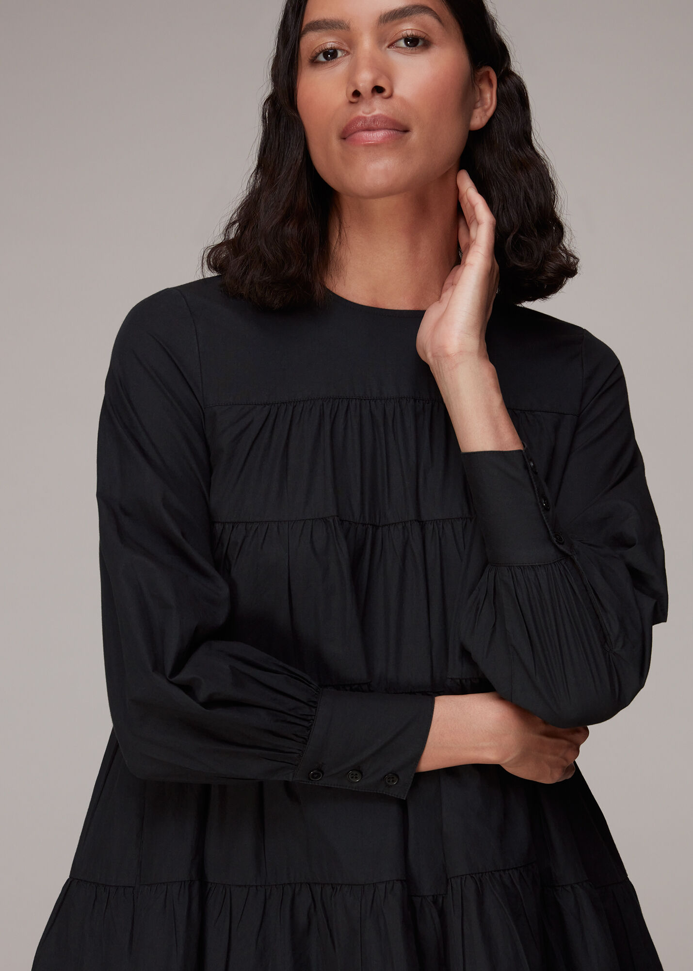 Black Ronnie Cotton Tiered Dress WHISTLES