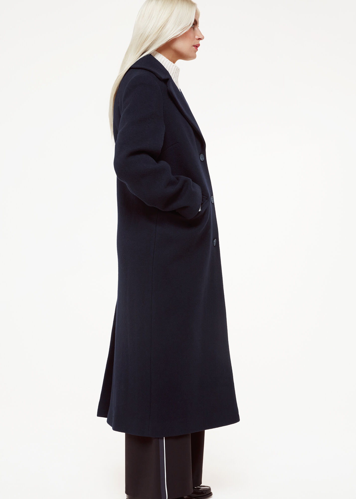 Navy Amalia Longline Coat | WHISTLES | Whistles US |