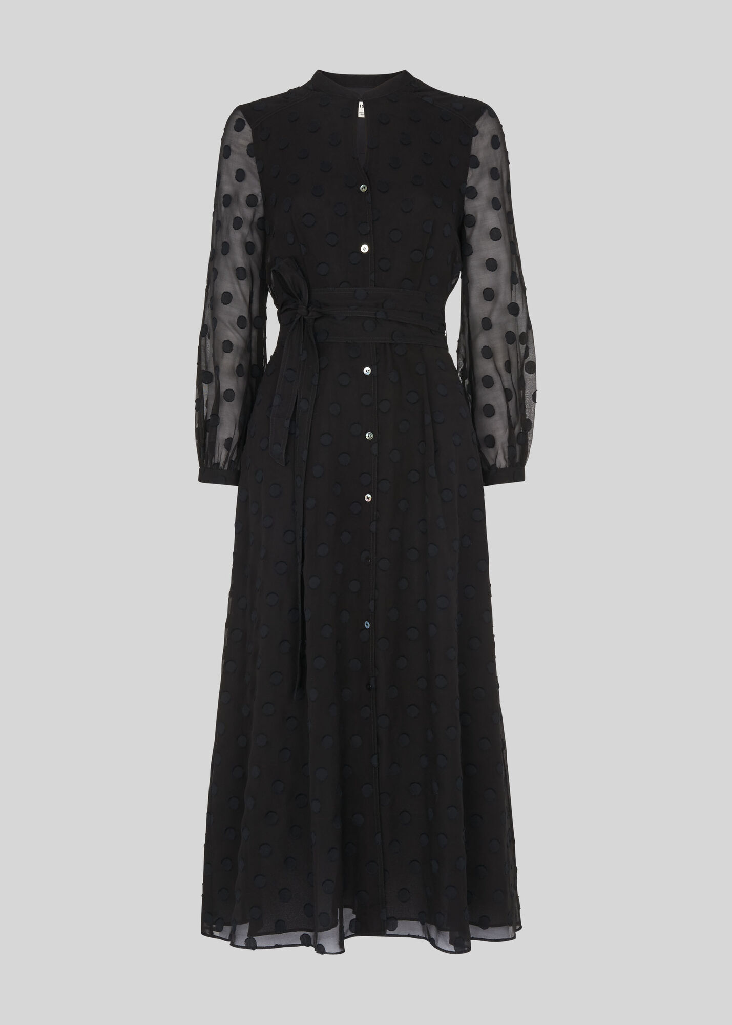 Black Dobby Tie Waist Midi Dress WHISTLES Whistles UK