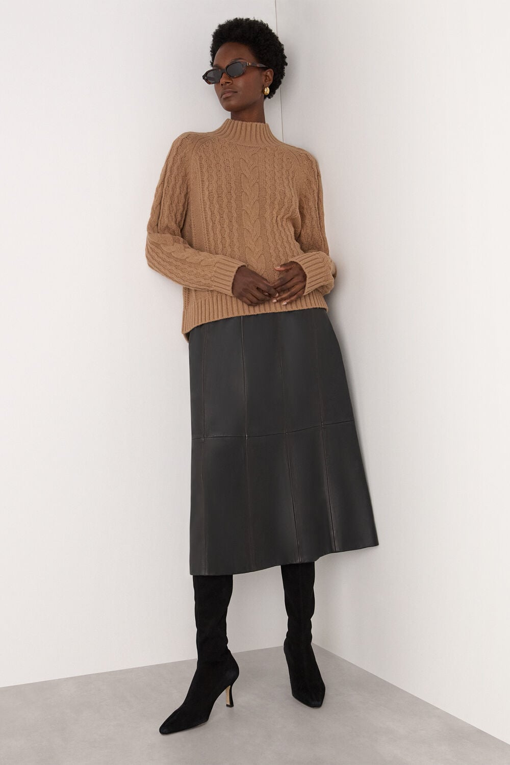 Camel Cable Wool Mix Detail Knit