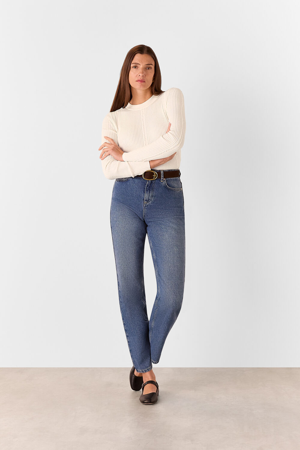 Ribbed Affect Crew Neck Knit