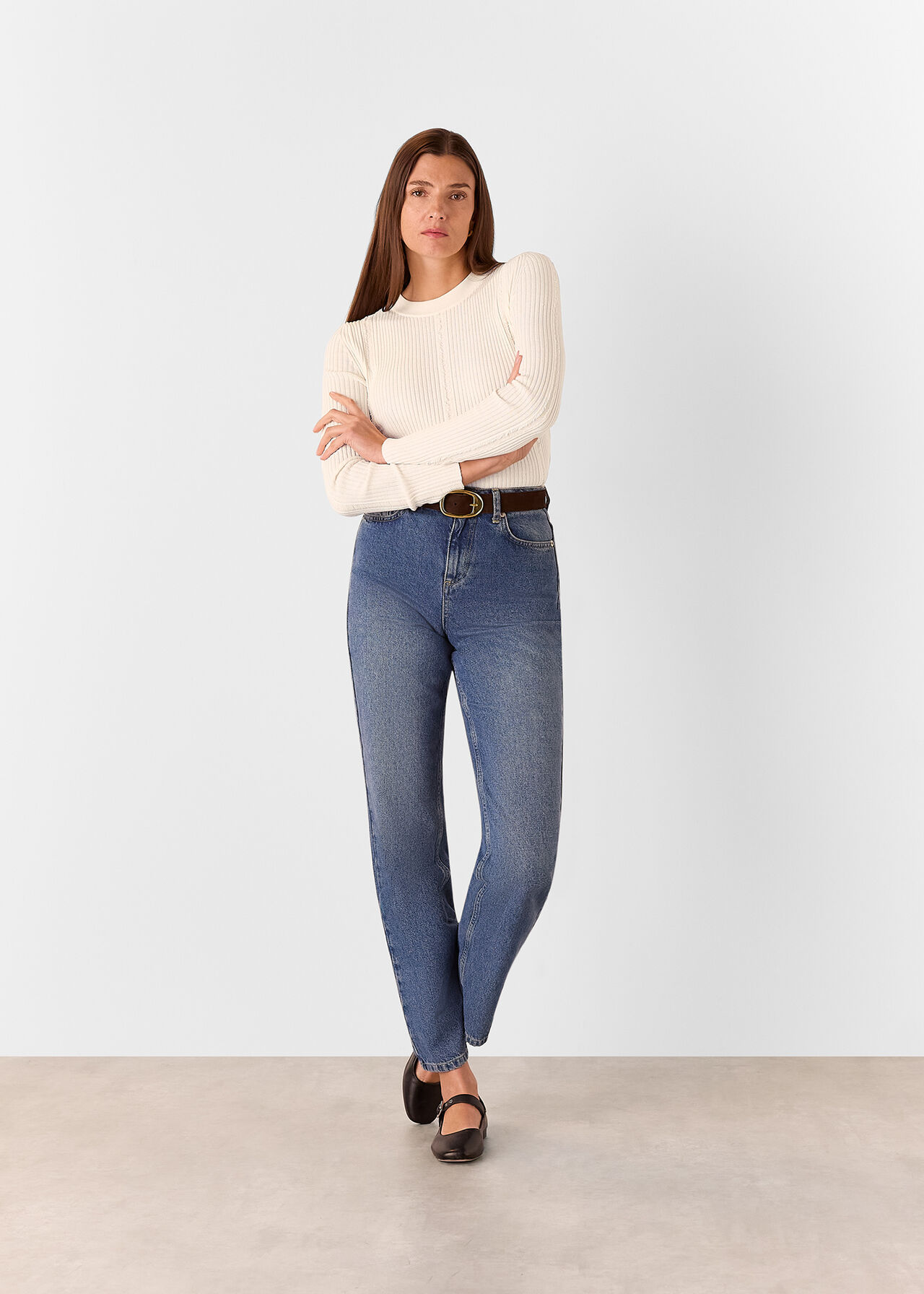 Ribbed Affect Crew Neck Knit