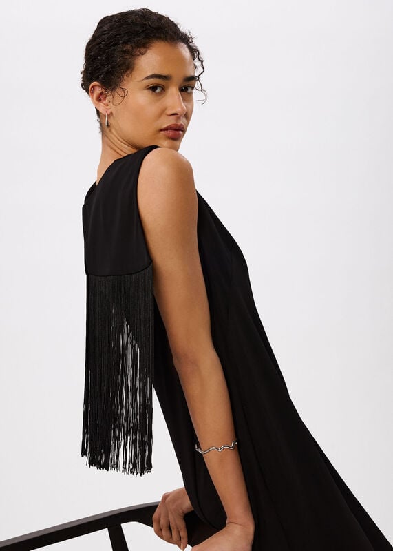 Black Fringe Back Midi Dress