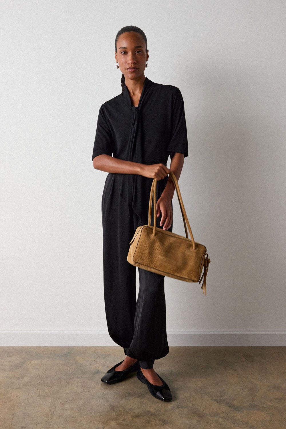Short Sleeve Tie Neck Top