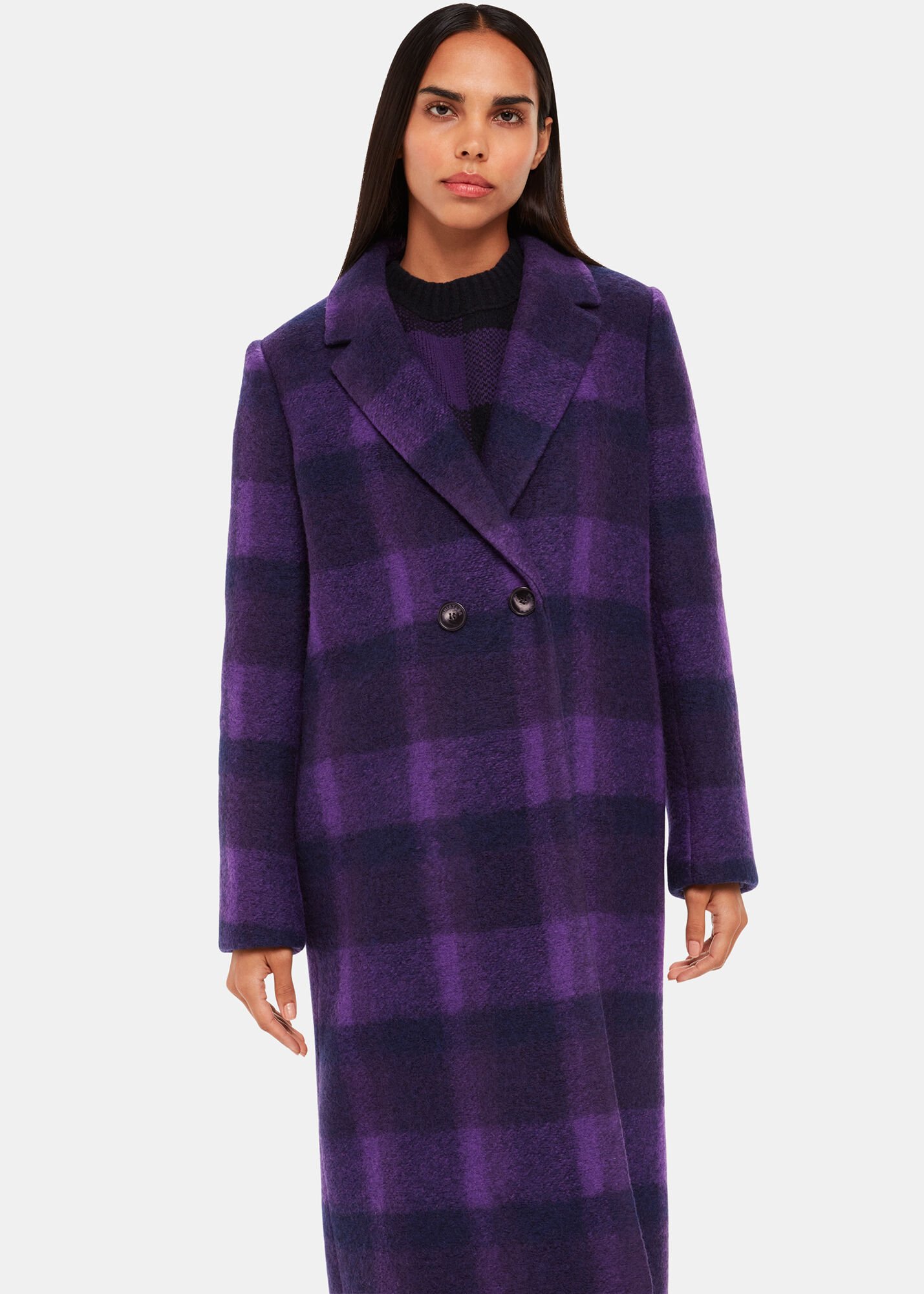 Purple Camila Wool Check Coat WHISTLES