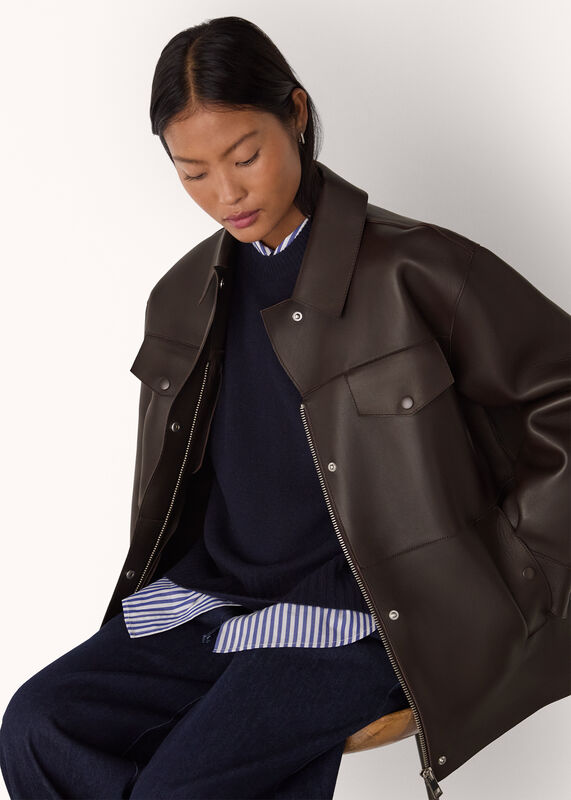 Brown Petite Clean Bonded Leather Jacket