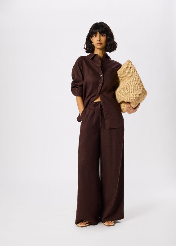 Brown Wide Leg Linen Trouser