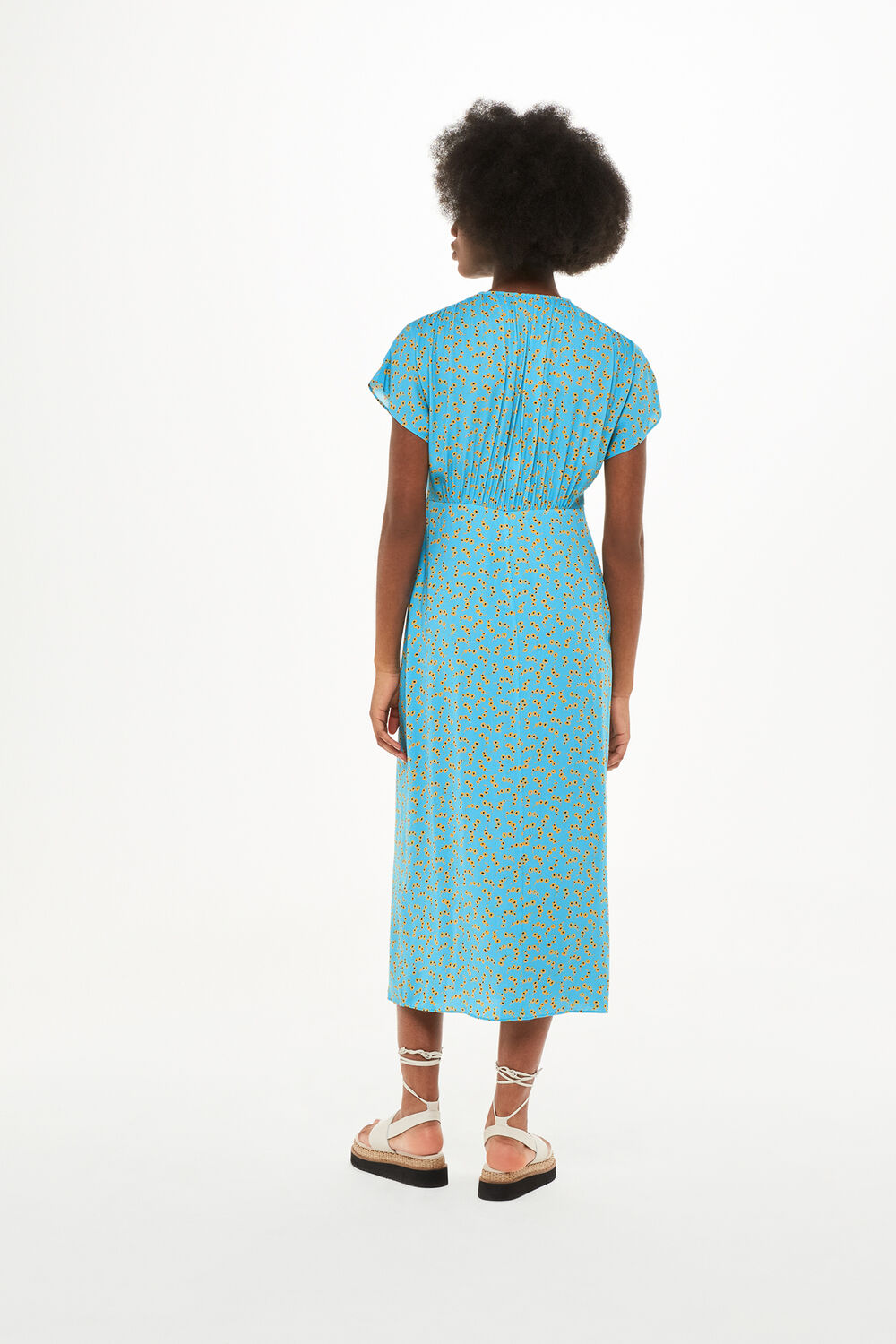 Blue Floral Crescent Midi Dress