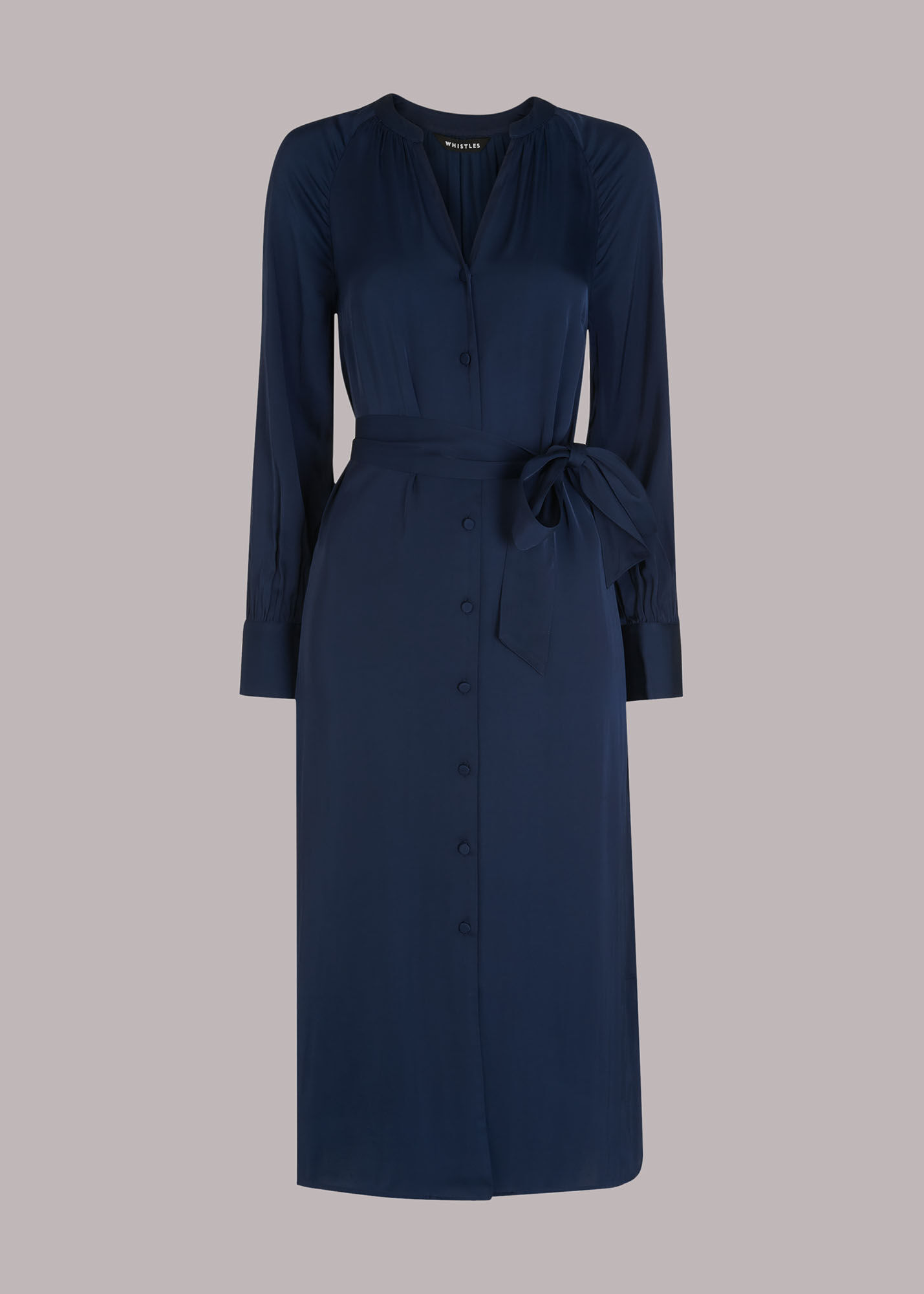 Navy satin shirt dress 2025