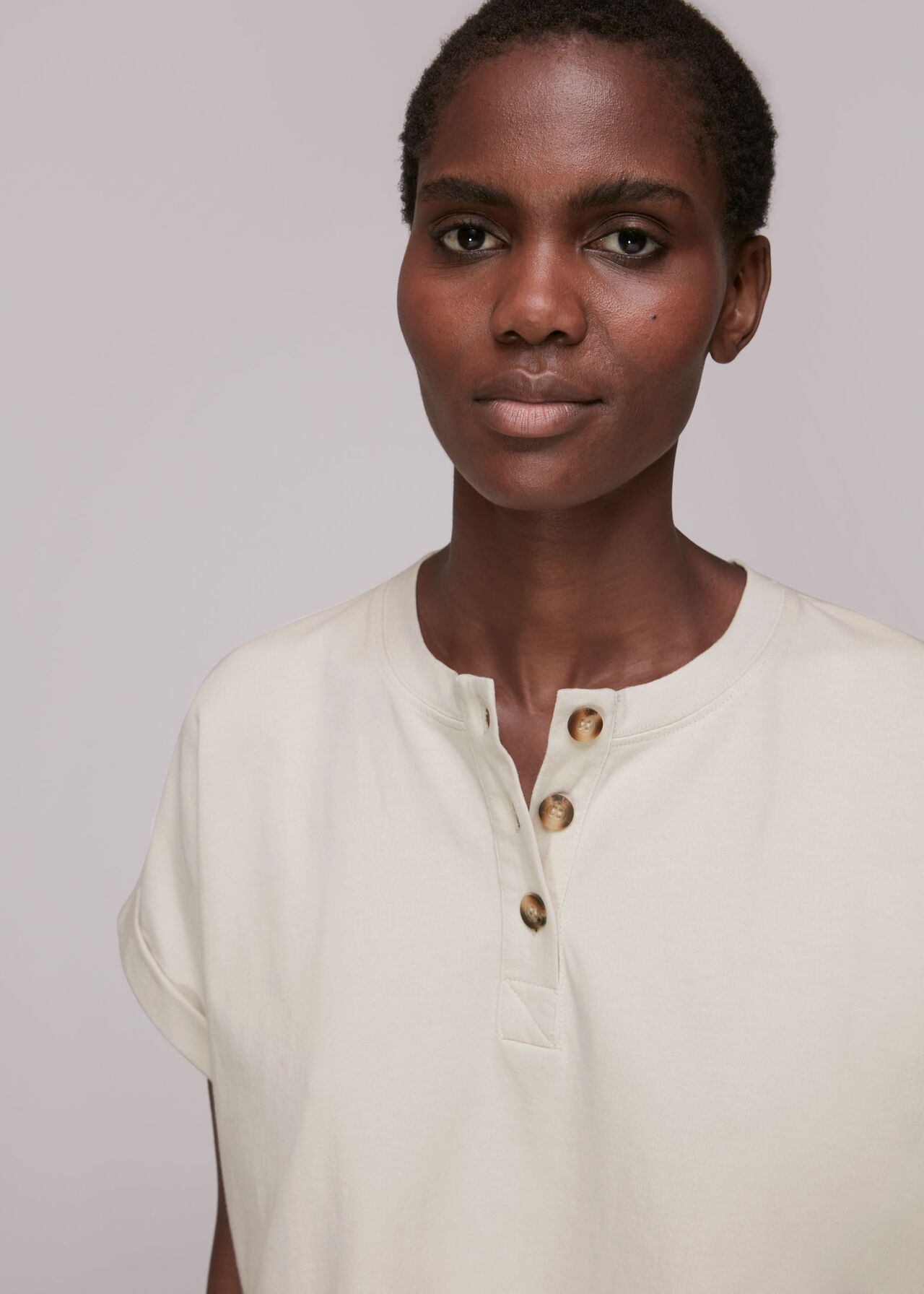 Beige Round Neck Henley Tee | WHISTLES | Whistles