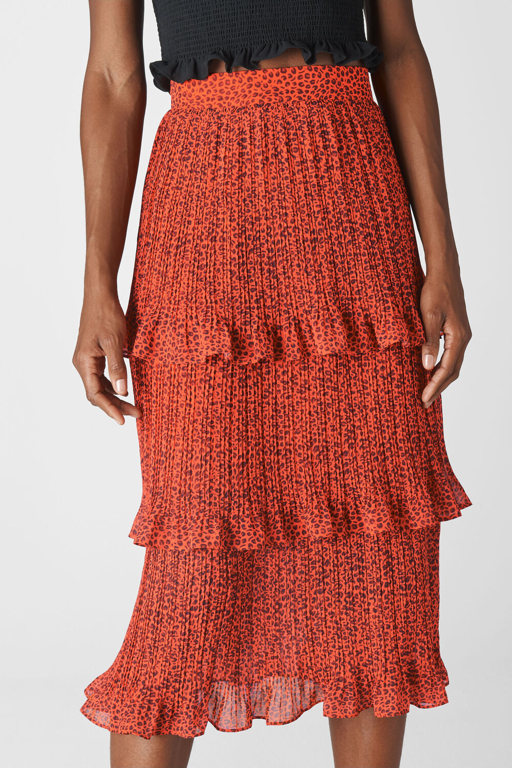 Mini Leopard Tiered Skirt Flame/Multi