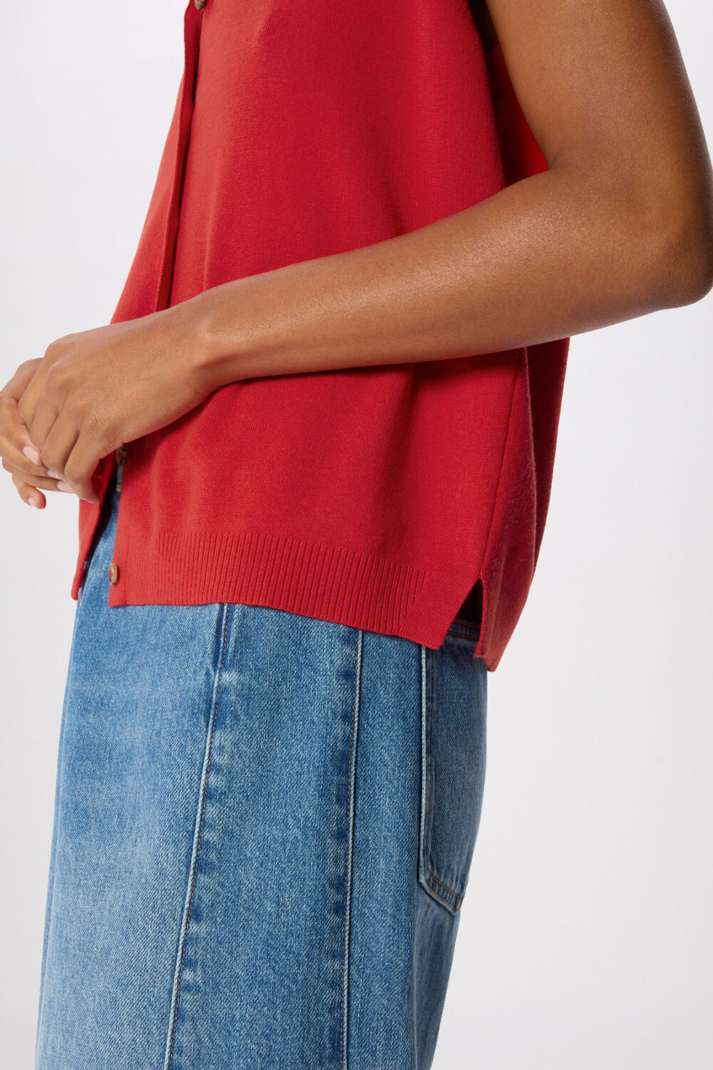 Red V Neck Button Front Knit Tank