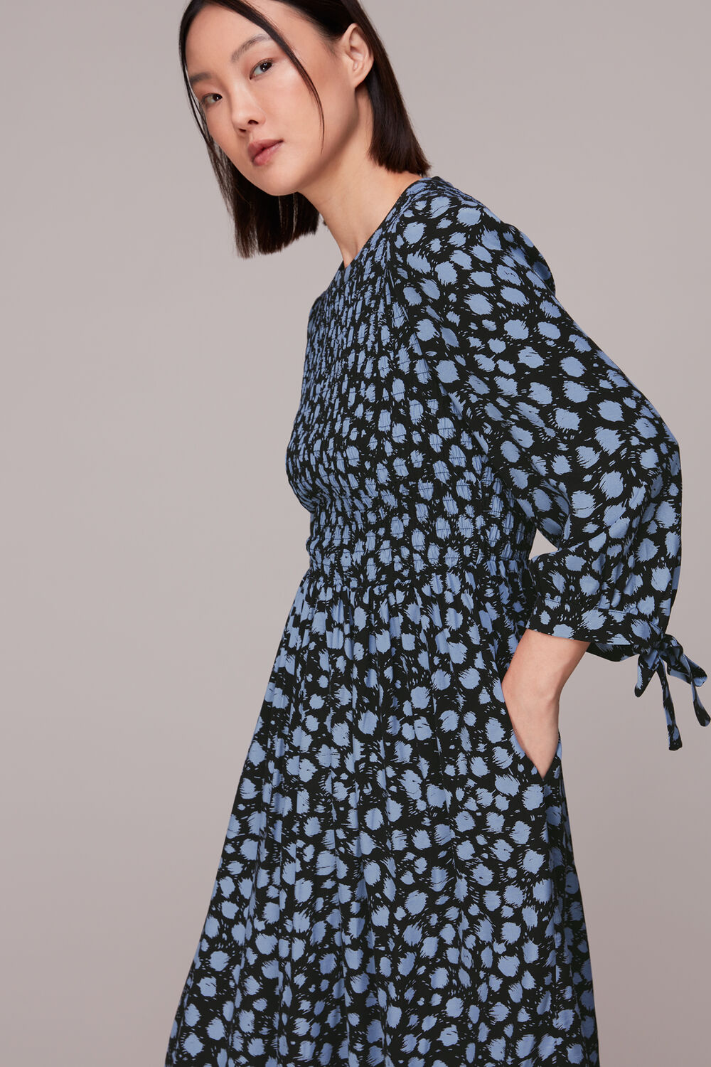 Dalmatian Shirred Midi Dress