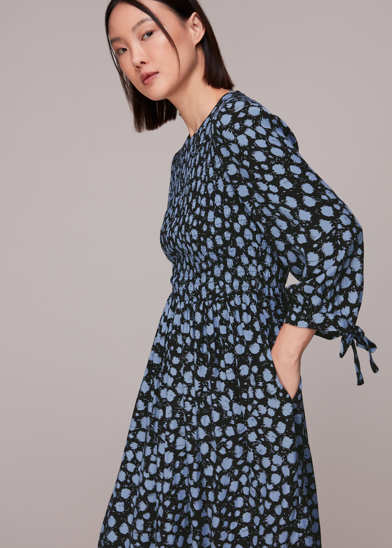 Dalmatian Shirred Midi Dress