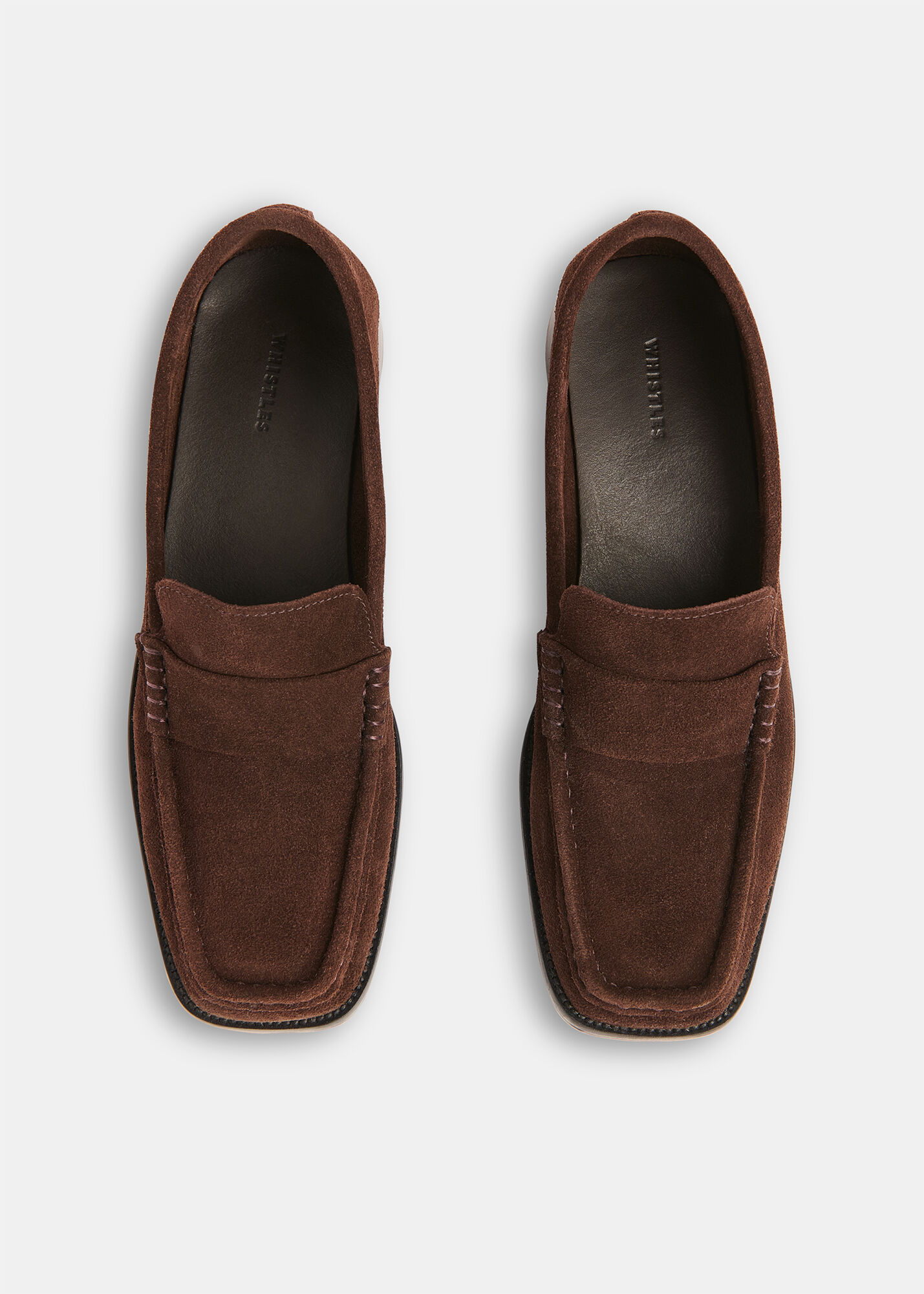 Chocolate Mora Suede Square Toe Loafer | WHISTLES | Whistles US |