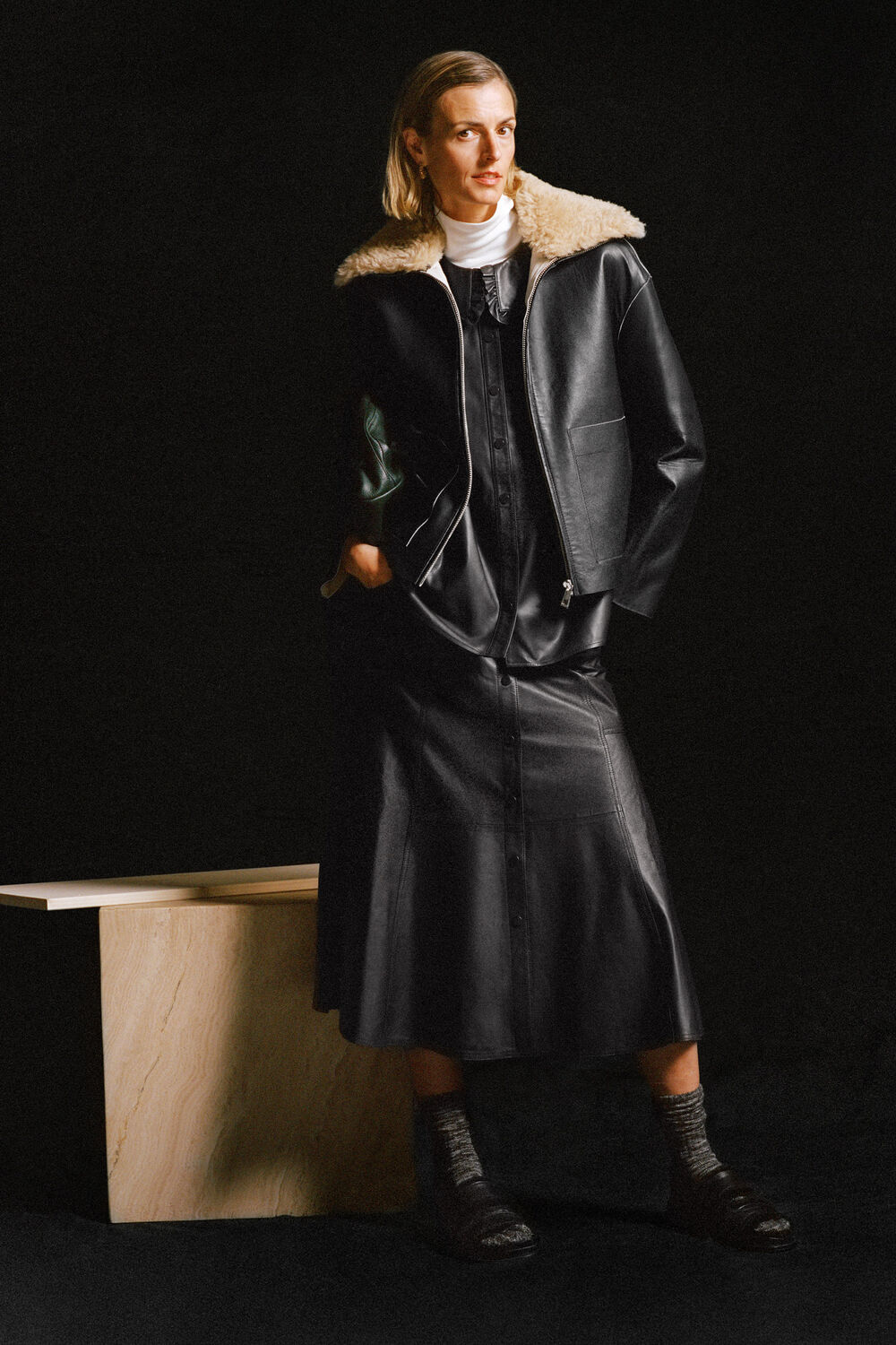 Lydia Leather Button Skirt