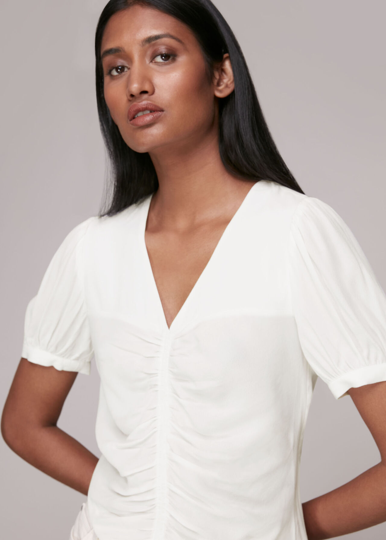 V Neck Gather Detail Top