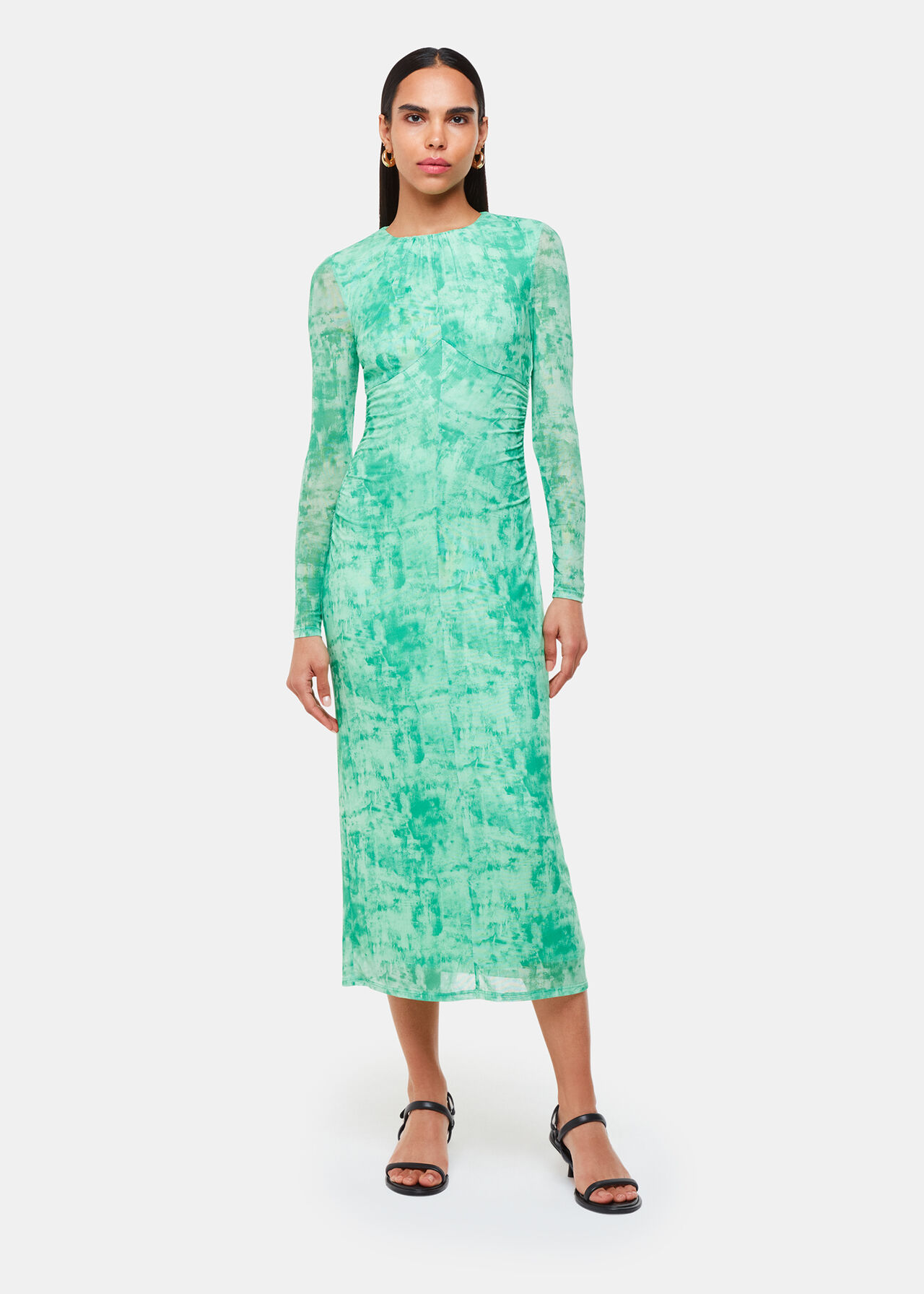 Brushwork Print Mesh Dress