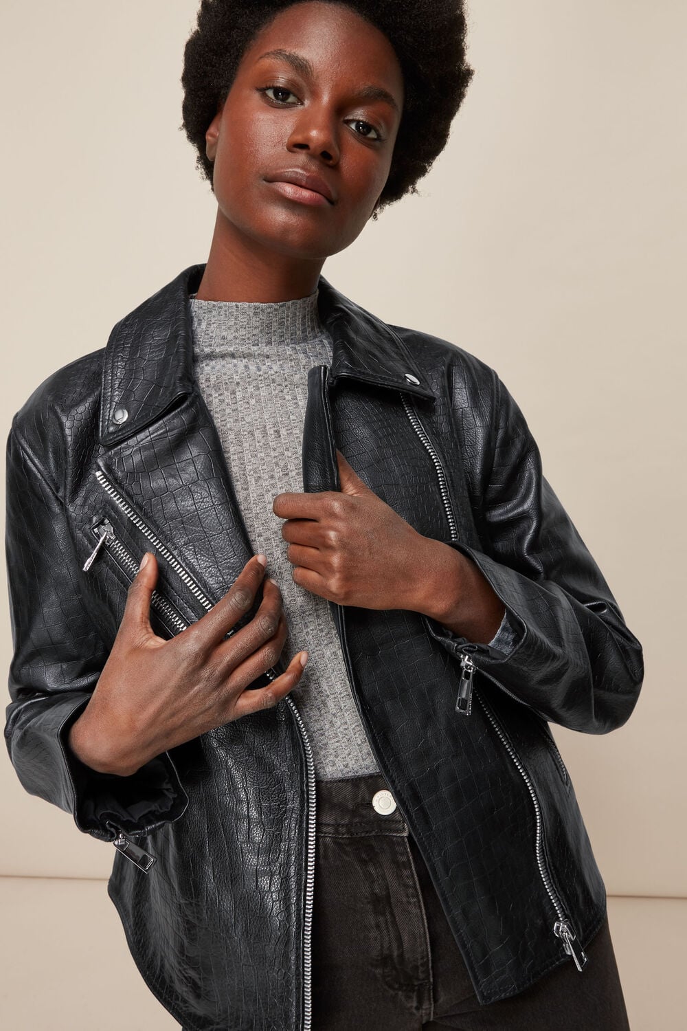 Adriana Leather Croc Biker