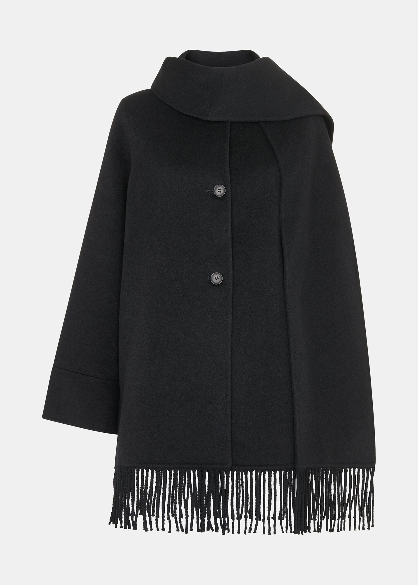Black Double Face Wool Fringe Coat | WHISTLES | Whistles US |