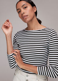 Boat Neck Ribbed Stripe Top