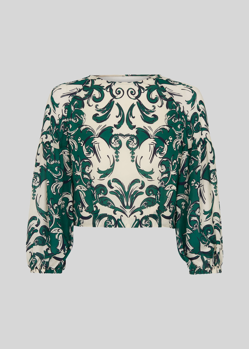 Vivian Baroque Print Silk Top Green/Multi