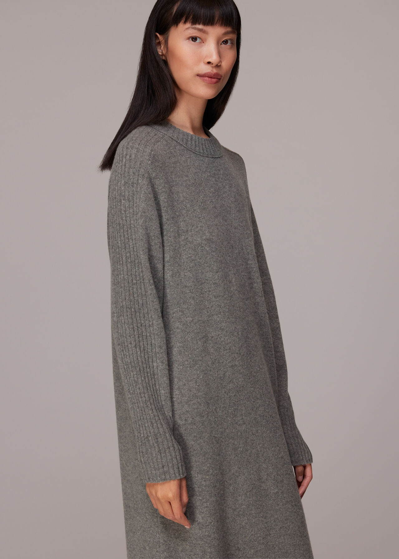 Grey Boyfriend Crew Knit Midi Dress | WHISTLES