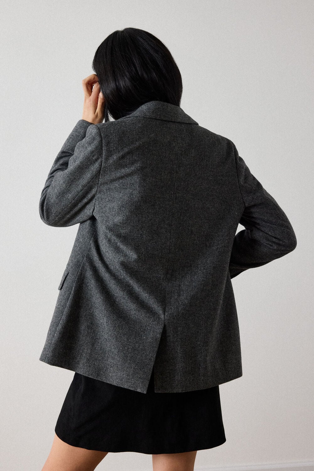 Grey Herringbone Wool Blend Blazer