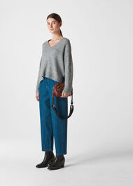 Oversized V Neck Knit Grey Marl