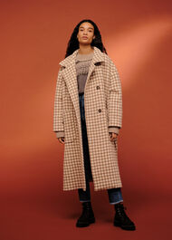 Dogstooth Funnel Neck Coat