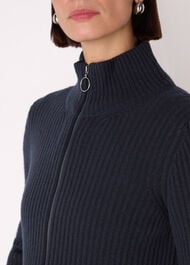 Wool Zip Front Rib Cardigan