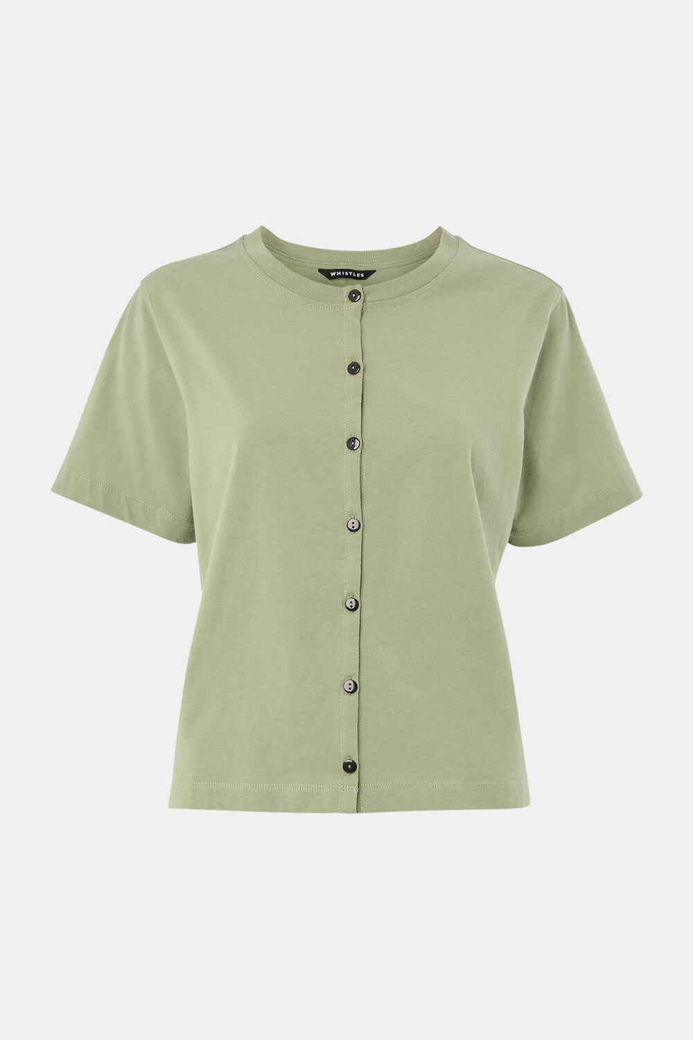 Sage Green Round Neck Button Up Tee