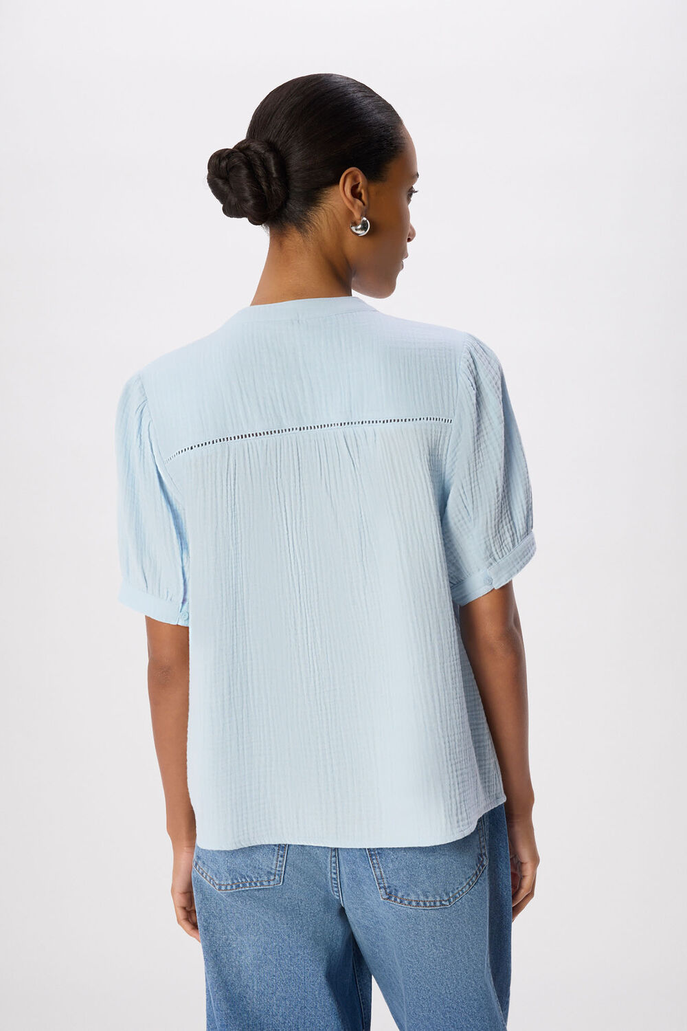 Pale Blue Textured Cotton Frill Top