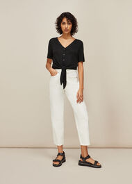 Linen Button Front Tie Top