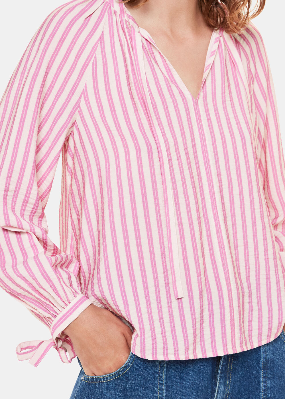 Mia Stripe Tie Neck Blouse