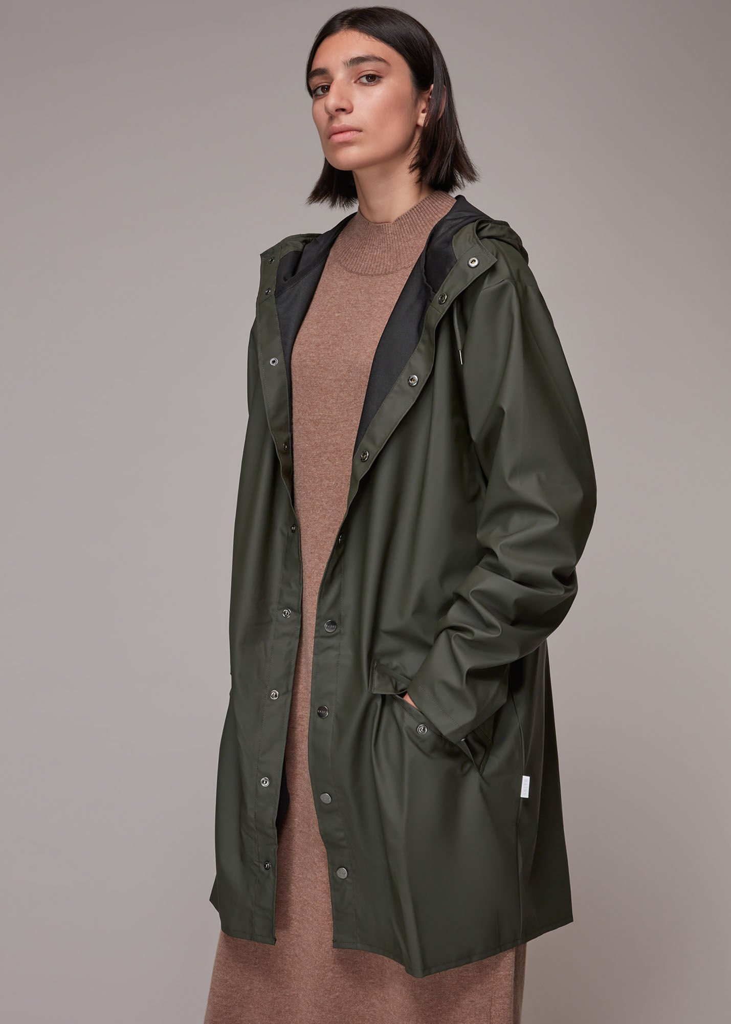 Rains long waterproof discount jacket in green