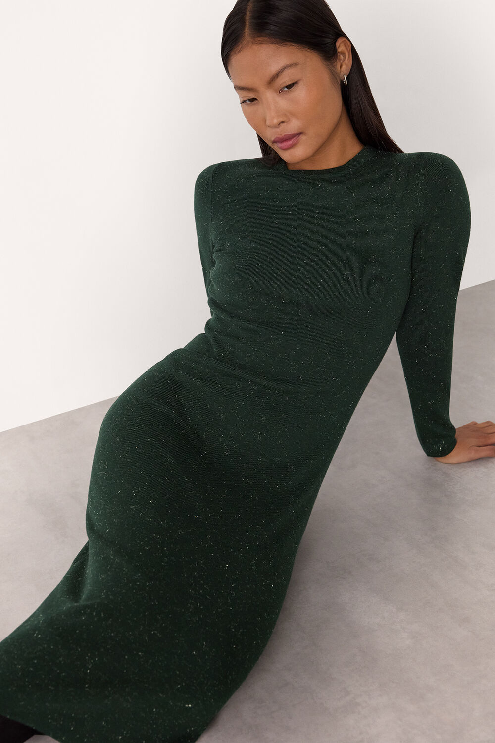 Dark Green Petite Annie Sparkle Knit Dress