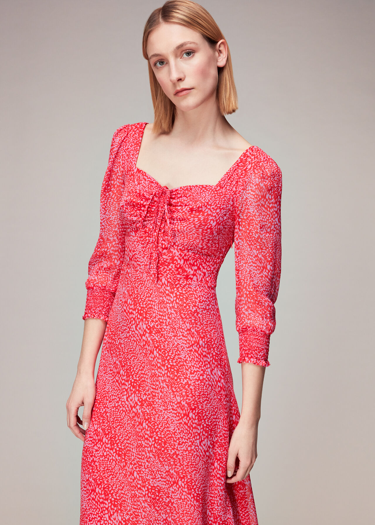 Pink/Multi Diagonal Leopard Midi Dress | WHISTLES