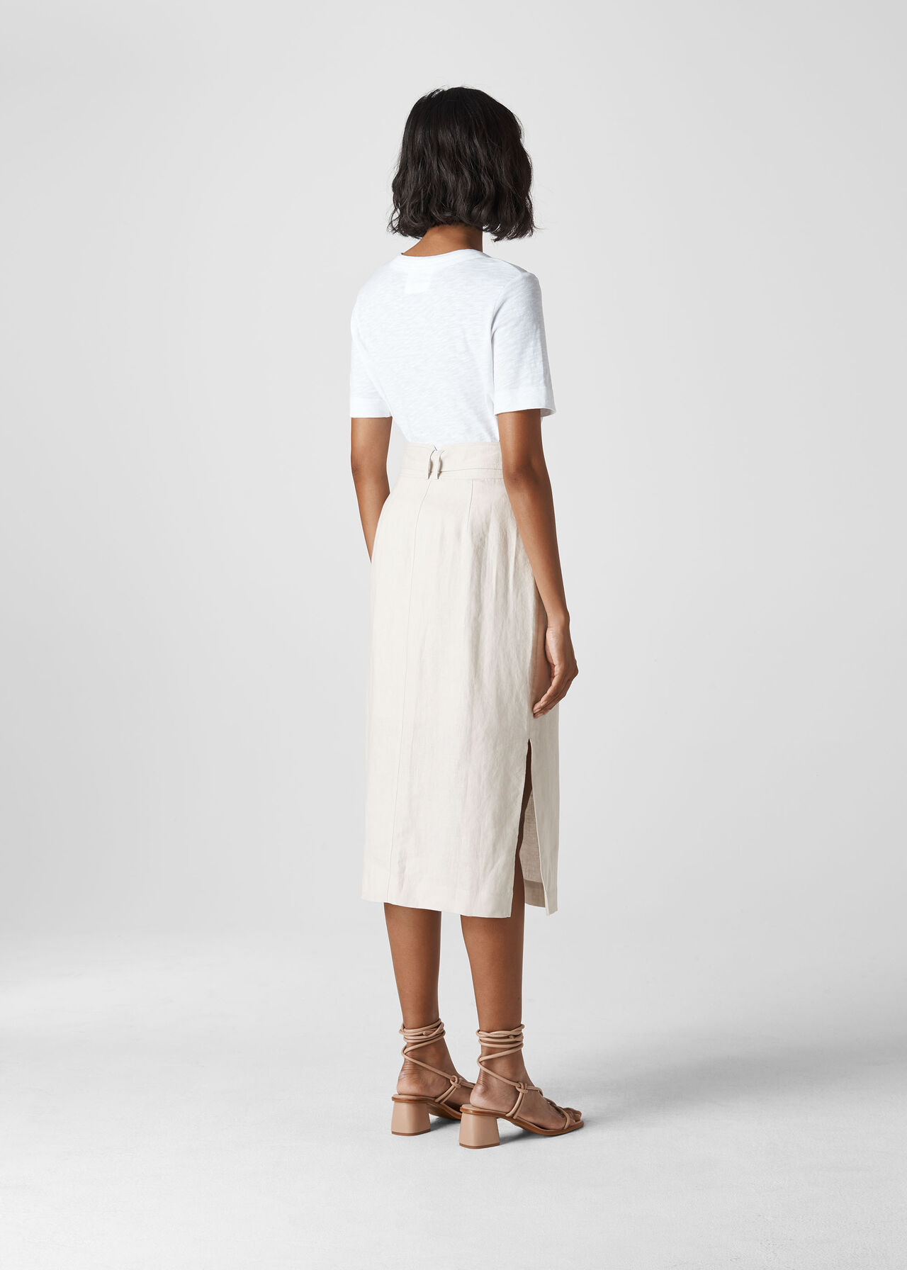 Linen Tie Button Skirt Neutral