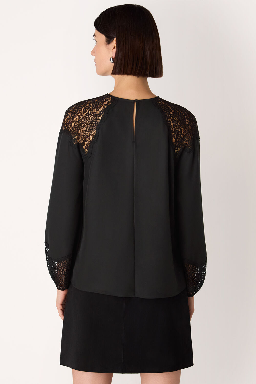 Black Lace Detail Satin Blouse